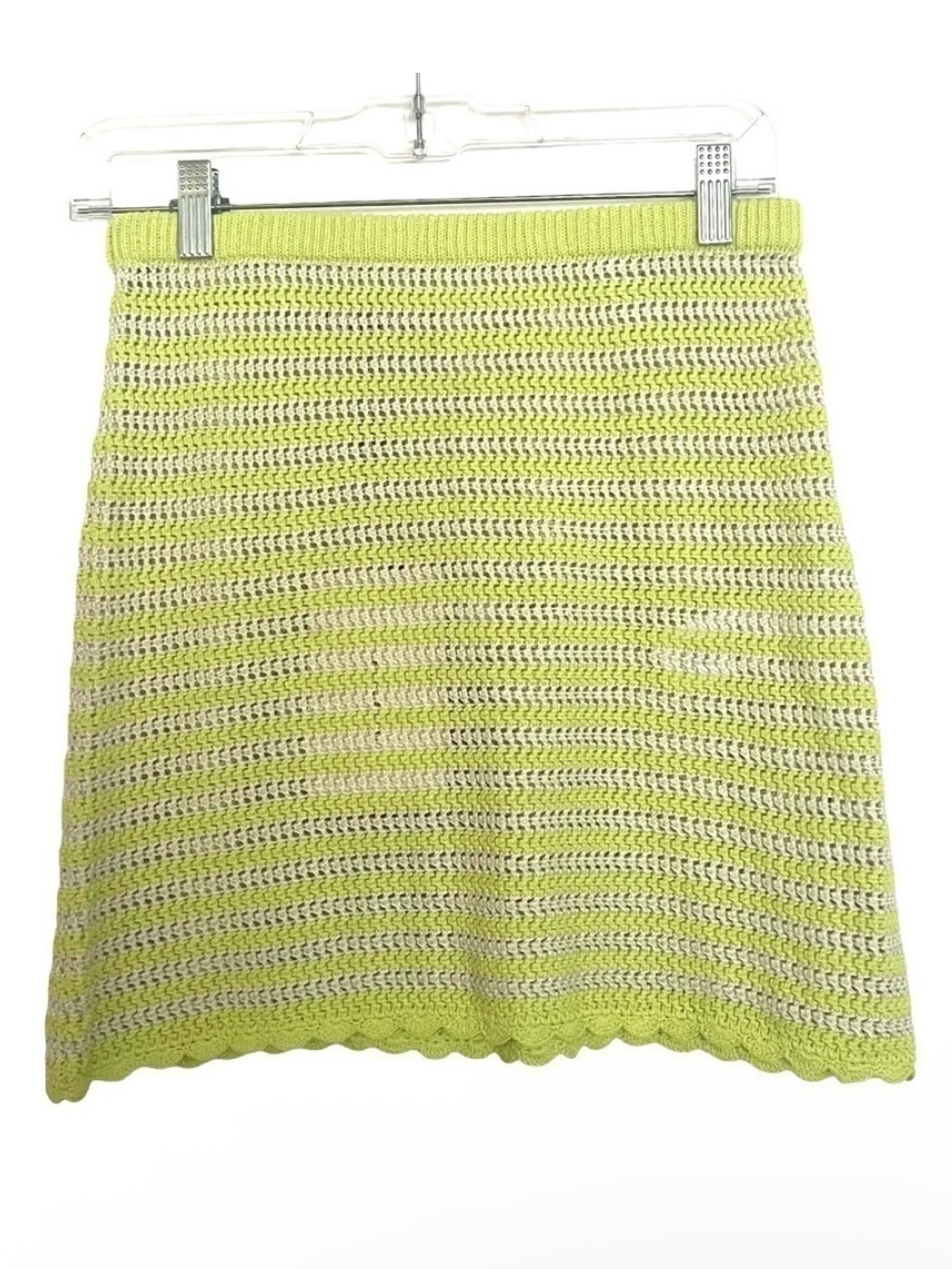 Alexachung Lime Ivory Stripe Crochet Effect Mini Skirt Nwt Small